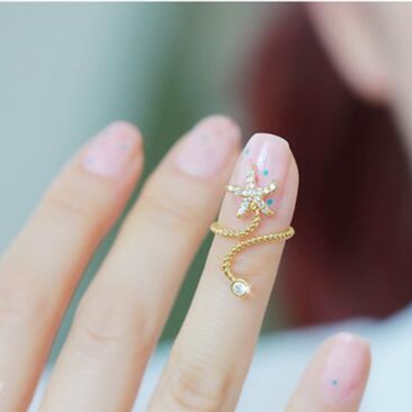 Crystal Starfish Gold Wraparound Open Ring - Picture 7 of 7